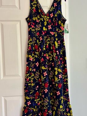 Lands' End Navy Dress with Pink & Green Floral Print